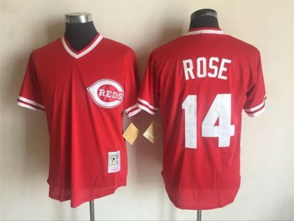 Men's Cincinnati Reds #14 Pete Rose Mitchell And Ness Red Throwback Stitched MLB Jersey