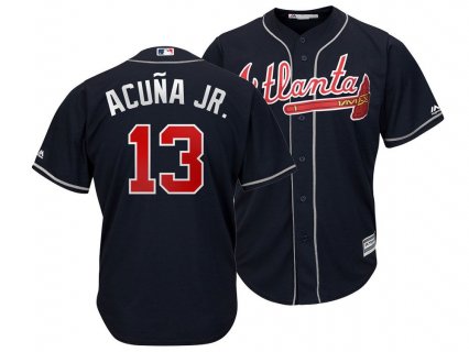 Men's Atlanta Braves #13 Ronald Acuna Majestic Navy Cool Base Stitched MLB Jersey