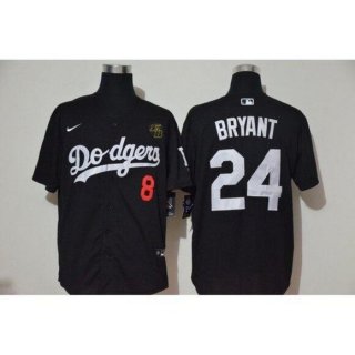 Men's Los Angeles Dodgers Front #8 Back #24 Kobe Bryant Black 2020 KB Patch Cool Base Stitched Jersey