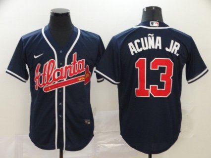 Men's Atlanta Braves #13 Ronald Acuña Jr 2020 Navy Cool Base Stitched MLB Jersey
