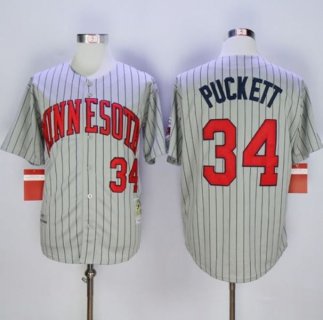 Mitchell And Ness 1987 Twins #34 Kirby Puckett Grey Throwback Stitched MLB Jersey