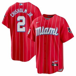 Men's Miami Marlins #2 Jazz Chisholm 2021 Red City Connect Cool Base Stitched MLB Jersey