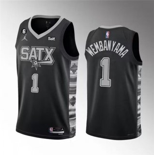 Men's San Antonio Spurs #1 Victor Wembanyama Black 2022/23 Statement Edition With NO.6 Patch Stitched Basketball Jersey