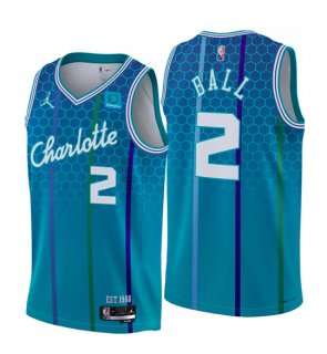 Men's Charlotte Hornets #2 Blue Lamelo Ball 75th Anniversary City Stitched Basketball Jersey