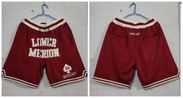 NCAA Lower Merion Aces 33 Kobe Bryant Red Just Don With Pocket High School Mesh Shorts