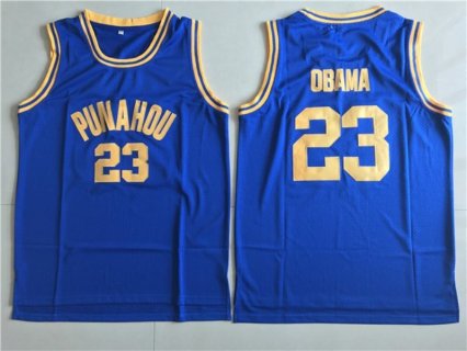 High School Punahou 23 Obama Blue Basketball Men Jersey