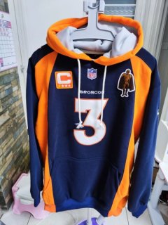Nike Broncos 3 Russell Wilson Navy C Patch & Walter Payton Patch Sticthed Hoodie