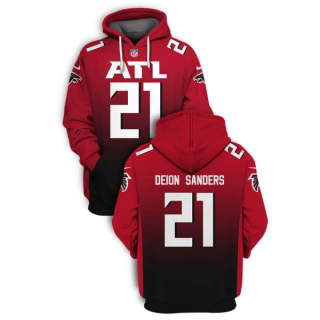 NFL Falcons 21 Deion Sanders Red 2021 Stitched New Hoodie