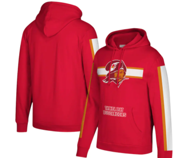 NFL Buccaneers Mitchell & Ness Three Stripe Pullover Red Hoodie