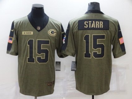 Nike Green Bay Packers 15 Bart Starr 2021 Olive Salute To Service Limited Men Jersey