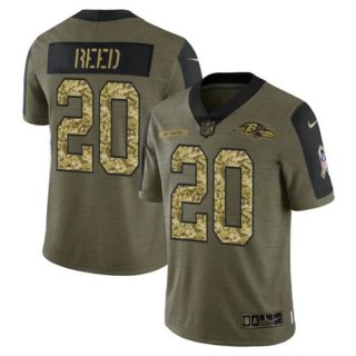 Nike Ravens 20 Ed Reed 2021 Olive Camo Salute To Service Limited Men Jersey