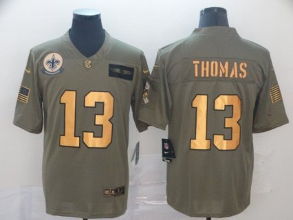 Nike Saints 13 Michael Thomas 2019 Olive Gold Salute To Service Limited Men Jersey