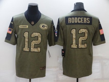 Nike Packers 12 Aaron Rodgers 2021 Olive Camo Salute To Service Limited Men Jersey