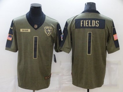 Nike Chicago Bears 1 Justin Fields 2021 Olive Salute To Service Limited Men Jersey