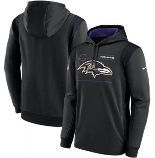 Men's Baltimore Ravens 2021 Black Sideline Logo Performance Pullover Hoodie