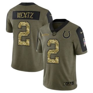 Nike Colts 2 Carson Wentz 2021 Olive Camo Salute To Service Limited Men Jersey