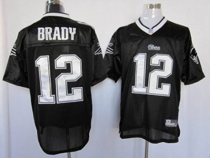 NFL Patriots 12 Tom Brady Black Customize Men Jersey