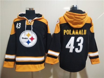 Nike Steelers 43 Troy Polamalu Black Ageless Must-Have Lace-Up Pullover Hoodie