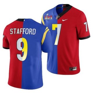Nike Rams x Georgia Bulldogs Matthew Stafford Red Royal 2022 Super Bowl LVI Split Limited Men Jersey