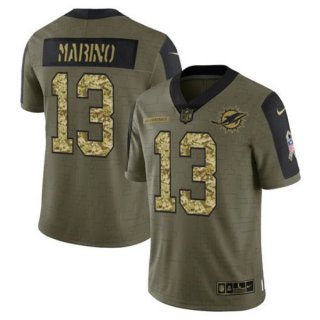 Nike Dolphins 13 Dan Marino 2021 Olive Camo Salute To Service Limited Men Jersey