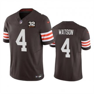 Men's Cleveland Browns #4 Deshaun Watson Brown 2023 F.U.S.E. With Jim Brown Memorial Patch Vapor Untouchable Limited Football Stitched Jersey