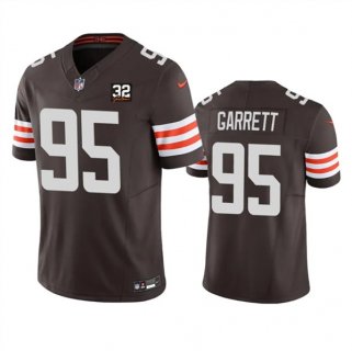Men's Cleveland Browns #95 Myles Garrett Brown 2023 F.U.S.E. With Jim Brown Memorial Patch Vapor Untouchable Limited Football Stitched Jersey