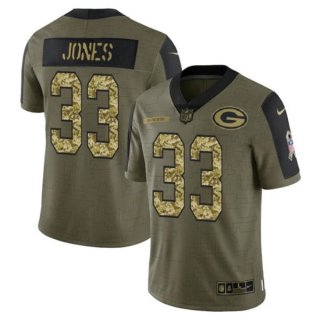 Nike Packers 33 Aaron Jones 2021 Olive Camo Salute To Service Limited Men Jersey