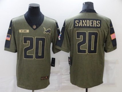 Nike Detroit Lions 20 Barry Sanders 2021 Olive Salute To Service Limited Men Jersey