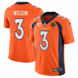 Nike Broncos 3 Russell Wilson Orange Vapor Men Jersey with C patch & Walter Payton Patch