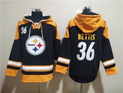 Nike Steelers 36 Jerome Bettis Black Ageless Must-Have Lace-Up Pullover Hoodie