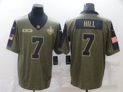 Nike New Orleans Saints 7 Taysom Hill 2021 Olive Salute To Service Limited Men Jersey