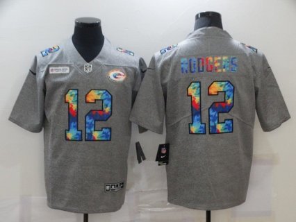 Nike Packers 12 Aaron Rodgers Rainbow Grey Limited Men Jersey