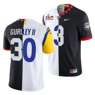 Nike Rams x Georgia Bulldogs Todd Gurley II Black White 2022 Super Bowl LVI Split Limited Men Jersey