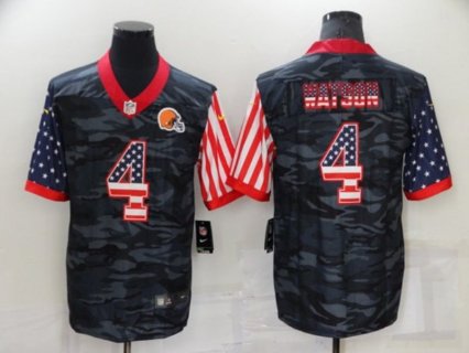 Nike Browns 4 Deshaun Watson Camo USA Flag Vapor Limited Men Jersey
