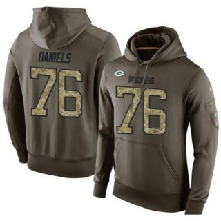 NFL Men Nike Packers 76 Mike Daniels Green Olive Salute To Service KO Performance Hoodie