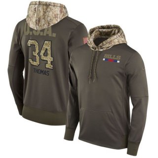 NFL Bills 34 Thurman Thomas Olive Salute To Service Pullover Hoodie