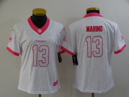 Nike Dolphins 13 Dan Marino White Pink Limited Women Jersey