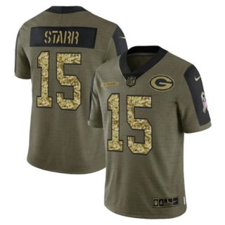 Nike Packers 15 Bart Starr 2021 Olive Camo Salute To Service Limited Men Jersey