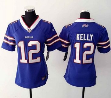 Nike Bills 12 Jim Kelly Royal Blue Team Color Women Stitched NFL Elite Jersey