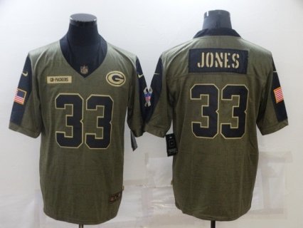 Nike Green Bay Packers 33 Aaron Jones 2021 Olive Salute To Service Limited Men Jersey