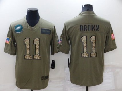 Nike Eagles 11 A. J. Brown Olive Camo Salute to Service Limited Men Jersey