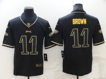 Nike Eagles 11 A. J. Brown Black Gold Vapor Limited Men Jersey