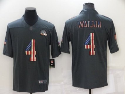 Nike Browns 4 Deshaun Watson Grey Salute To Service USA Flag Fashion Limited Men Jersey