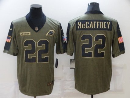 Nike Carolina Panthers 22 Christian McCaffrey 2021 Olive Salute To Service Limited Men Jersey