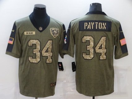 Nike Bears 34 Walter Payton 2021 Olive Camo Salute To Service Limited Men Jersey