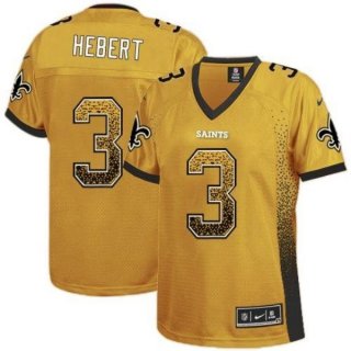Nike Saints #3 Bobby Hebert Gold Women's Embroidered NFL Elite Drift Fashion Jersey