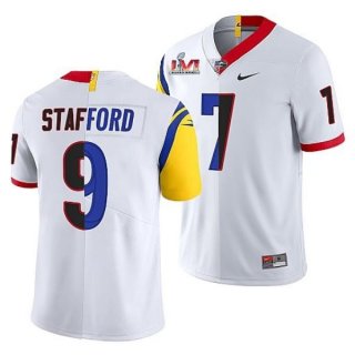Nike Rams x Georgia Bulldogs Matthew Stafford White 2022 Super Bowl LVI Split Limited Men Jersey