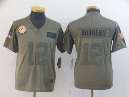 Nike Packers 12 Aaron Rodgers 2019 Olive Salute To Service Limited Youth Jersey