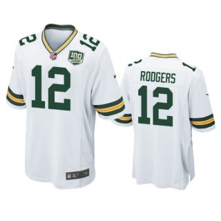NFL Green Bay Packers 12 Aaron Rodgers White 100th Season Game Men Jersey