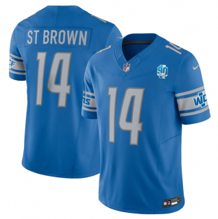 Men's Detroit Lions #14 Amon-Ra St. Brown Blue 2023 F.U.S.E. 90th Anniversary Vapor Untouchable Limited Stitched Jersey